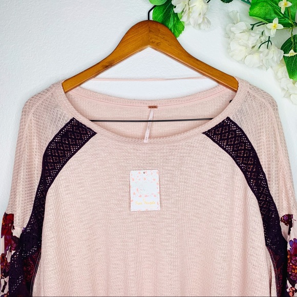 Free People Rose Combo Ballon Sleeves Thermal Top - Picture 3 of 7